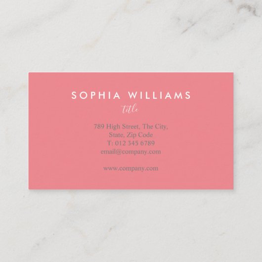 Minimalistisch Script Koraal en wit Visitekaartje (Achterkant)