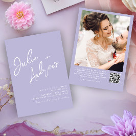 Minimalistisch script lavendel QR Code Foto Bruilo Kaart