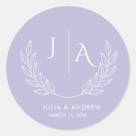 Minimalistisch script lavendel roze Monogram bruil Ronde Sticker