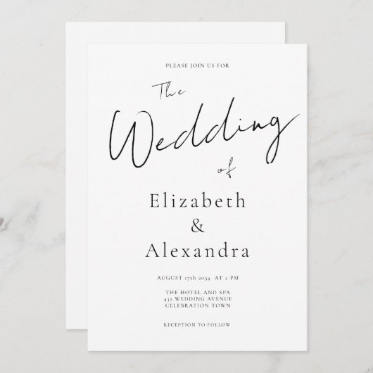 Minimalistisch script legant QR Code Weddenschap Kaart (Voorkant / Achterkant)