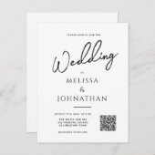 Minimalistisch script legant QR Code Weddenschap Uitnodiging Briefkaart (Voorkant / Achterkant)