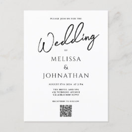 Minimalistisch script legant QR Code Weddenschap Uitnodiging Briefkaart