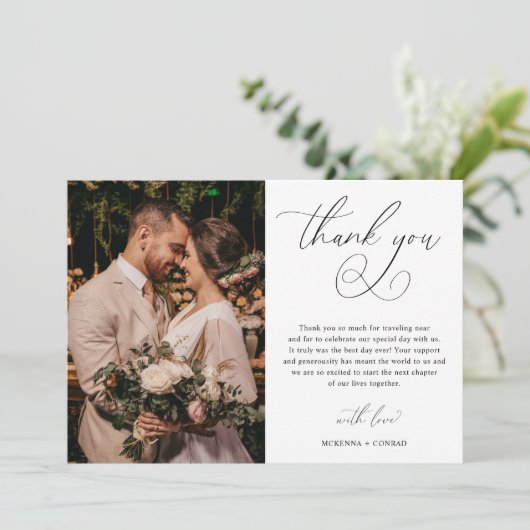 Minimalistisch script legant Wedding Bedankkaart (Staand voorkant)