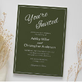 Minimalistisch Script Leger Green Wedding Folie Uitnodiging