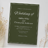 Minimalistisch Script Leger Green Wedding Folie Uitnodiging