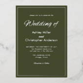 Minimalistisch Script Leger Green Wedding Folie Uitnodiging (Voorkant)