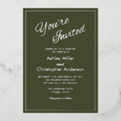 Minimalistisch Script Leger Green Wedding Folie Uitnodiging (Voorkant)