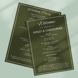 Minimalistisch Script Leger Green Wedding Programmakaart