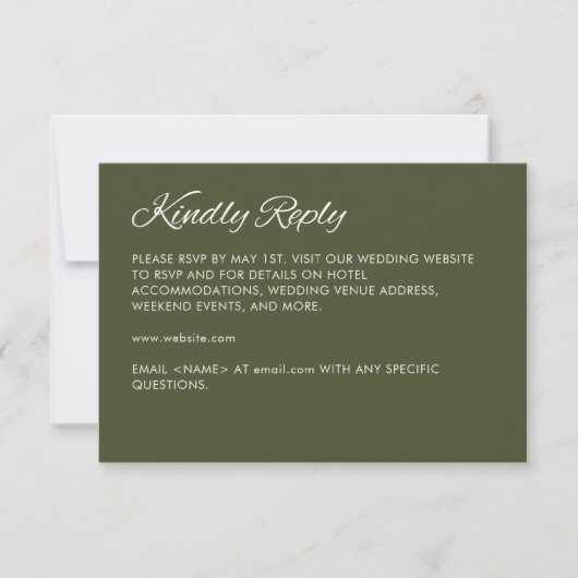 Minimalistisch Script Leger Green Wedding RSVP Kaartje (Voorkant)