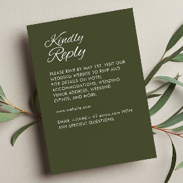 Minimalistisch Script Leger Green Wedding RSVP Kaartje