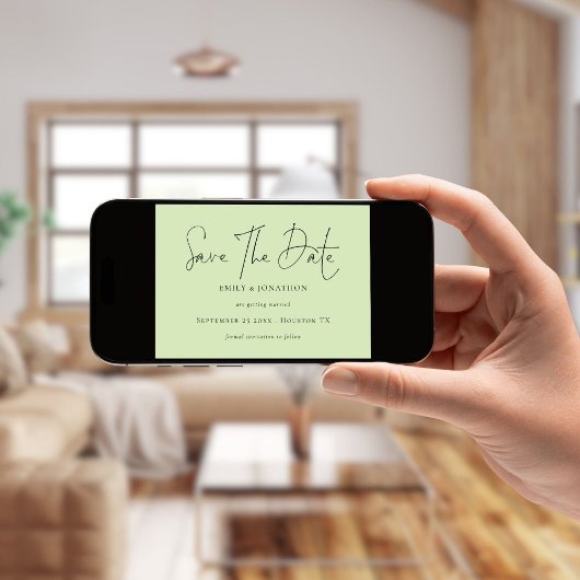 Minimalistisch Script Limoen Cream Green Save the  Save The Date