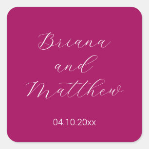 Minimalistisch script magenta bruiloft vierkante sticker