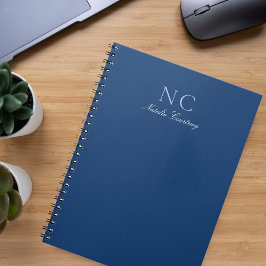 Minimalistisch Script Marine Blauw Monogram Naam Notitieboek
