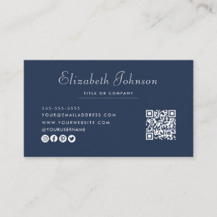 Minimalistisch Script Marine Blauw QR Code Profess Visitekaartje