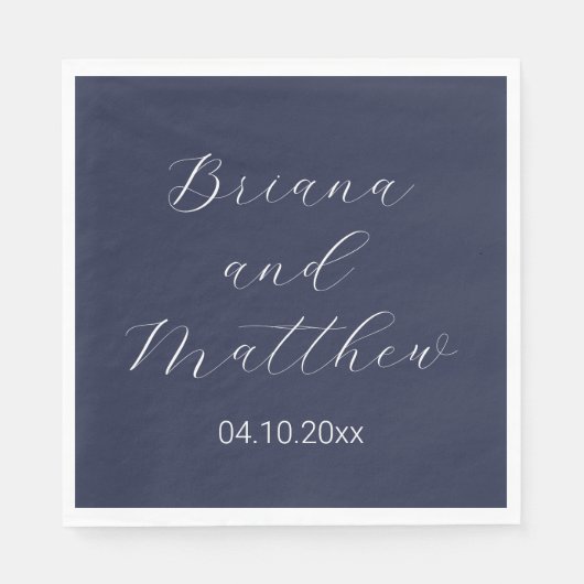 Minimalistisch script marineblauw bruiloft servet (Voorkant)