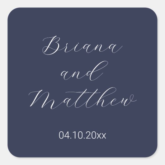 Minimalistisch script marineblauw vierkante sticker (Voorkant)