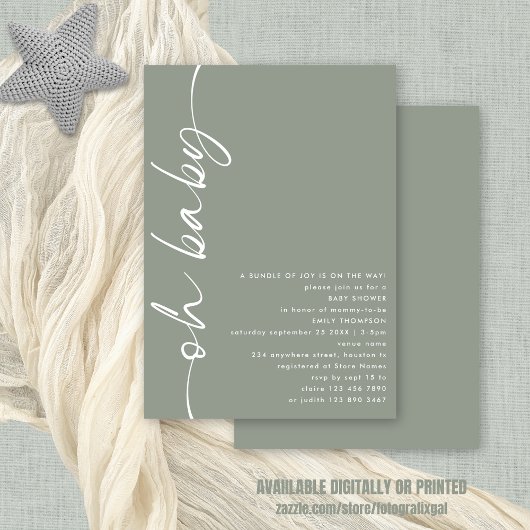 Minimalistisch script Meisje of Jongen Sage Oh Bab Kaart