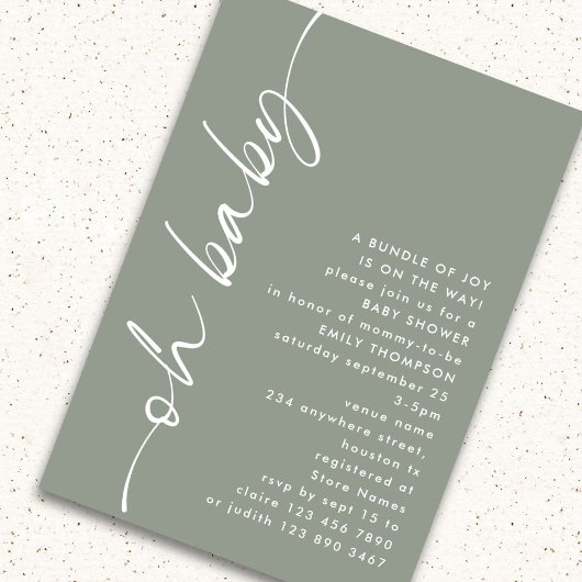 Minimalistisch script Meisje of Jongen Sage Oh Bab Kaart