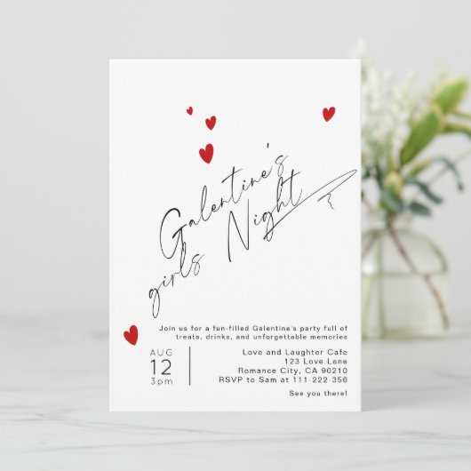 Minimalistisch Script Meisjes Galentines feest Kaart (Staand voorkant)