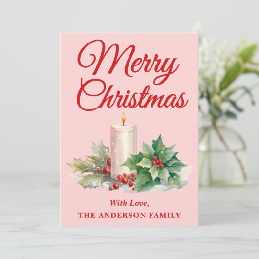 Minimalistisch script Merry Christmas Blush Pink Feestdagenkaart (Staand voorkant)