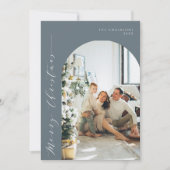 Minimalistisch Script Merry Christmas Foto Blauw G Feestdagenkaart (Voorkant)