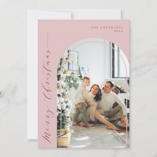 Minimalistisch Script Merry Christmas Foto Dusty P Feestdagenkaart (Voorkant)