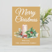 Minimalistisch script Merry Christmas Gold Feestdagenkaart (Staand voorkant)