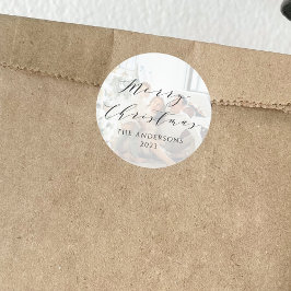 Minimalistisch script Merry Christmas Photo Overla Ronde Sticker