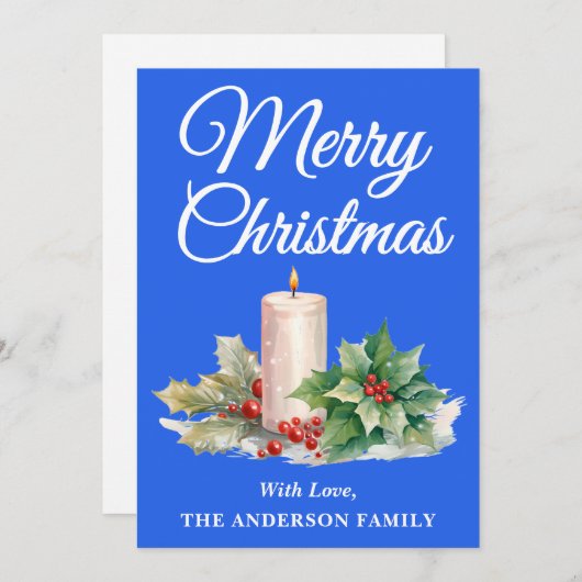 Minimalistisch script Merry Christmas Royal Blue Feestdagenkaart (Voorkant / Achterkant)
