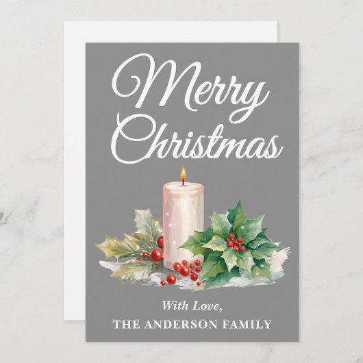 Minimalistisch script Merry Christmas Silver Feestdagenkaart (Voorkant / Achterkant)