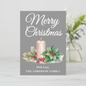 Minimalistisch script Merry Christmas Silver Feestdagenkaart (Staand voorkant)