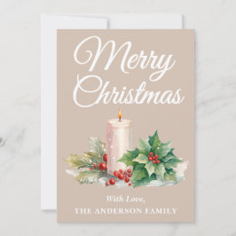 Minimalistisch script Merry Christmas Taupe Feestdagenkaart