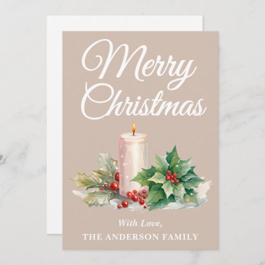 Minimalistisch script Merry Christmas Taupe Feestdagenkaart (Voorkant / Achterkant)