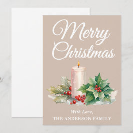 Minimalistisch script Merry Christmas Taupe Feestdagenkaart