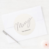 Minimalistisch Script Merry Cream White Vakantie Ronde Sticker (Envelop)