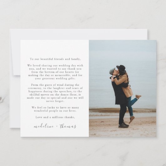 Minimalistisch script met 2 fotocollage bruiloft bedankkaart (Achterkant)