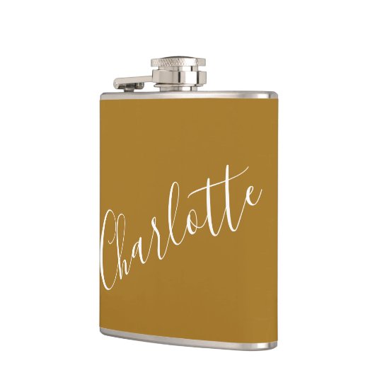 Minimalistisch script met persoonlijke naam Ochre  Heupfles (Links)