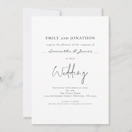 Minimalistisch script met QR-code voor gastnamen Kaart (Voorkant)