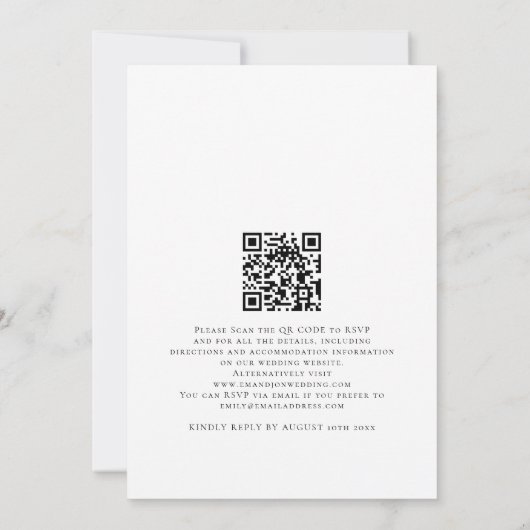 Minimalistisch script met QR-code voor gastnamen Kaart (Achterkant)