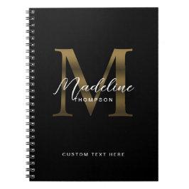 Minimalistisch script metaal zwart goud monogram notitieboek