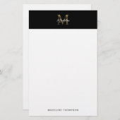 Minimalistisch Script Metallic Black Gold Monogram Briefpapier (Voorkant / Achterkant)