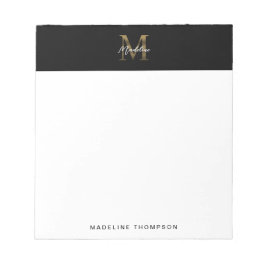 Minimalistisch Script Metallic Black Gold Monogram Notitieblok