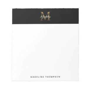 Minimalistisch Script Metallic Black Gold Monogram Notitieblok