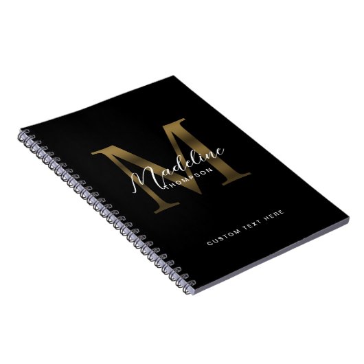 Minimalistisch Script Metallic Black Gold Monogram Notitieboek (Rechterzijde)