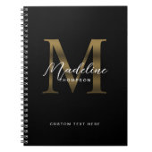 Minimalistisch Script Metallic Black Gold Monogram Notitieboek (Voorkant)