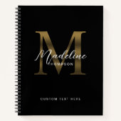 Minimalistisch Script Metallic Black Gold Monogram Notitieboek (Voorkant)
