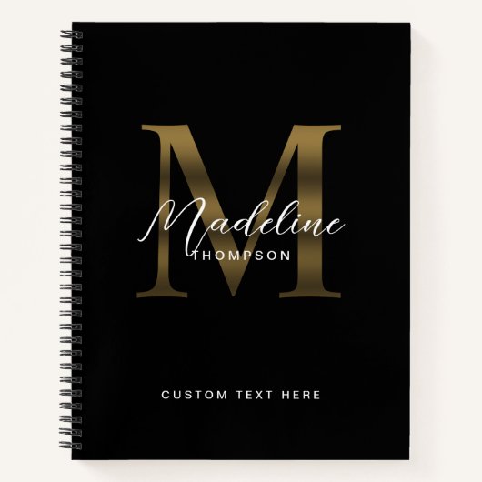 Minimalistisch Script Metallic Black Gold Monogram Notitieboek (Voorkant)