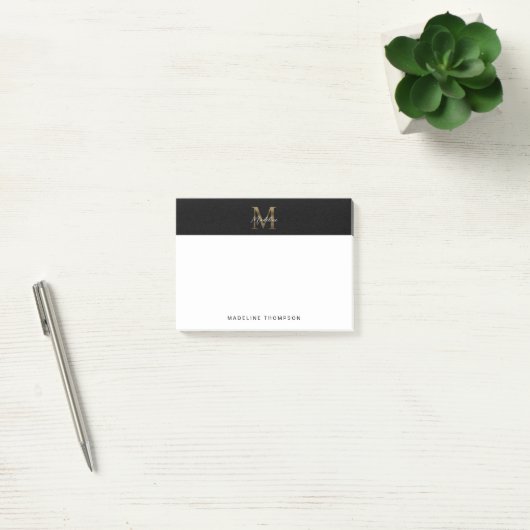 Minimalistisch Script Metallic Black Gold Monogram Post-it® Notes (Kantoor)