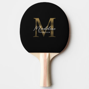 Minimalistisch Script Metallic Black Gold Monogram Tafeltennisbatje
