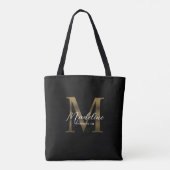 Minimalistisch Script Metallic Black Gold Monogram Tote Bag (Achterkant)